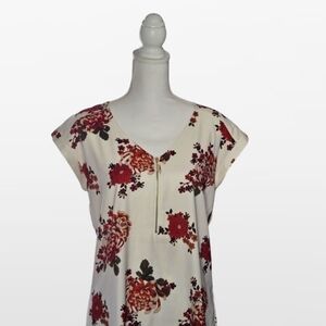 Express White and Red Floral Blouse